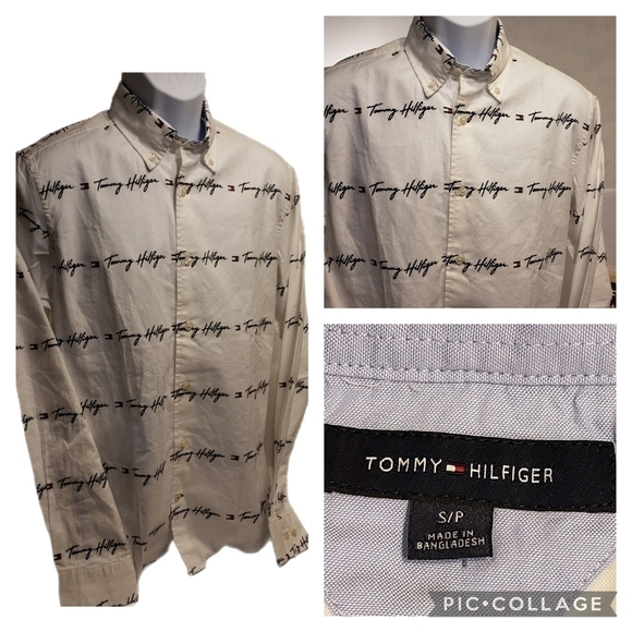 Tommy Hilfiger Spell Out Button Down Shirt White Small NWOT - Picture 1 of 10